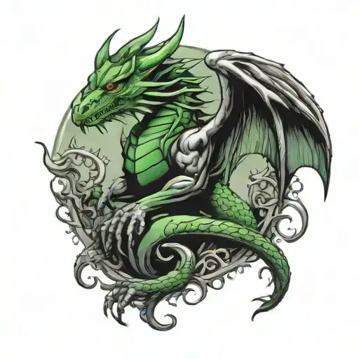 Green Medieval Dragon With Gargoyle Wings