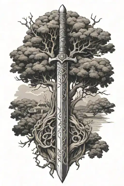 Sword Turning In A Tree