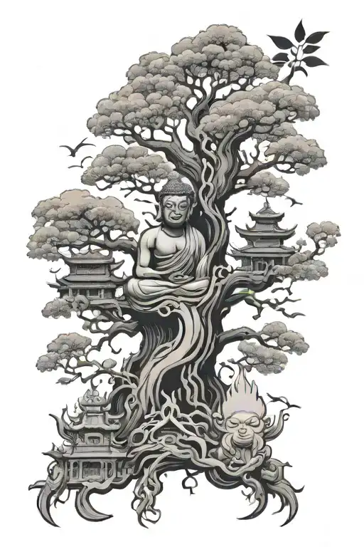 Tree Of Life And Buddha Vs Tengu
