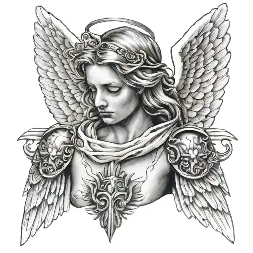 Angel With Face Covered By A Stole Standing On A Split