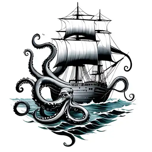 Octopus Pulling A Ship Under The Sea Creatures