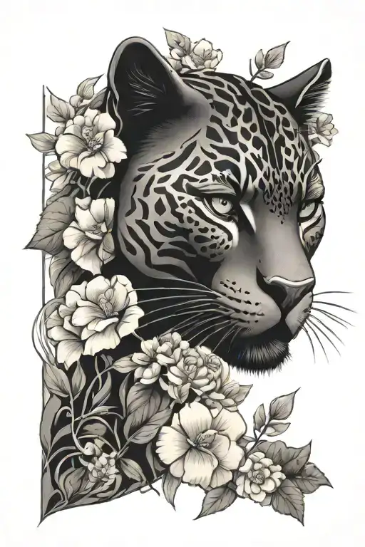 Black Panther Head With Flowers Wrapping