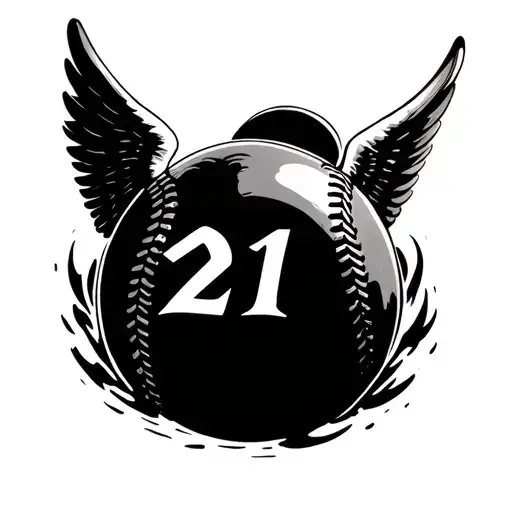 Baseball With The Number 21 Inside Of It With Angel Wings Around The Ball