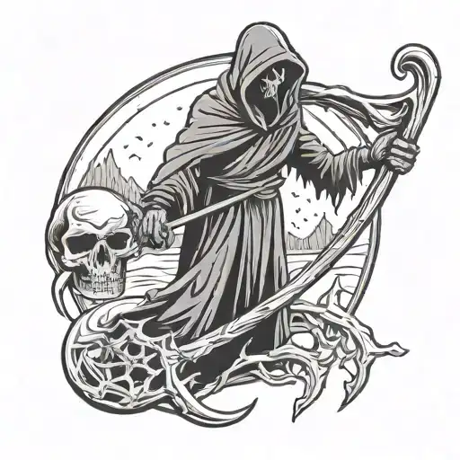 Simple Grim Reaper In Winter With Scythe And Text Saying Lurker Of Chalice Under