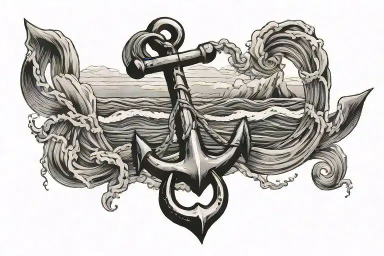 Big Anchor With Realistic Ocean Waves In The Background