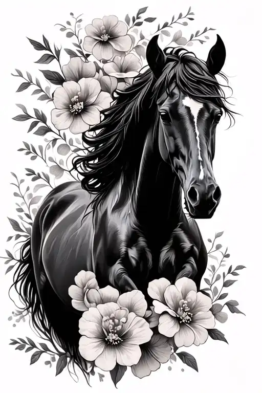 Galopping Horse With Flowers Intertwined