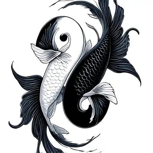 Yin Yang Koi Fish Black And White