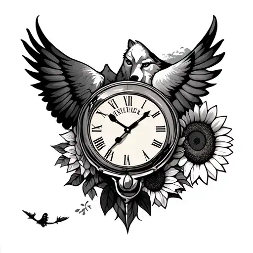 Clock With Wolf Inside Owl Sky Mountain Sand Timer Waterfall Sunflower Lancaster Bomber Robin Bear