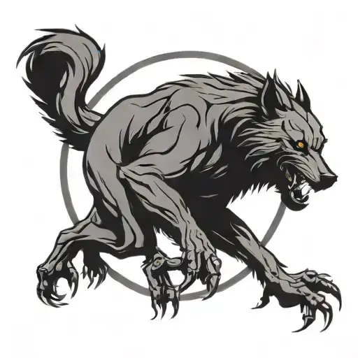 Werewolf Silhouette In A Circle