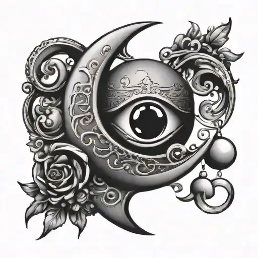 Crescent Moon And Bell With A Striker That's An Eye