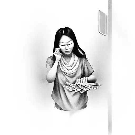 Asian Woman Counting Money