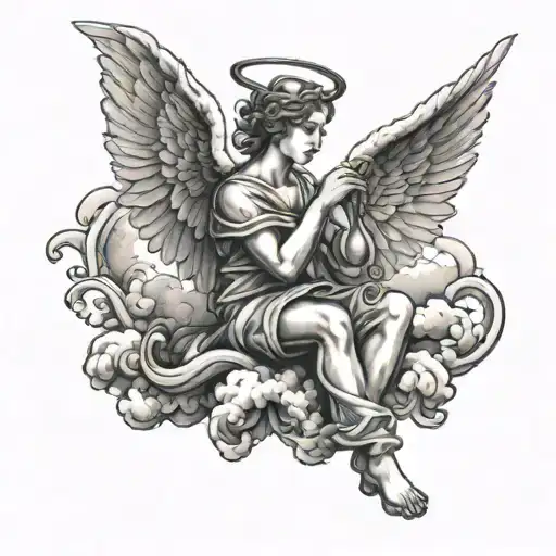 Angel Sitting On Cloud With Horn Tail