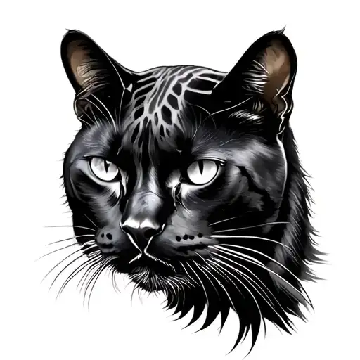 Panther And Black Longhair Cat