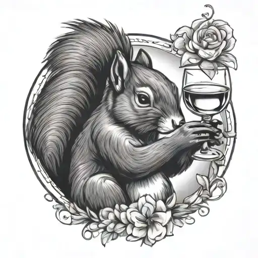 Black Squirrel Holding A Glass