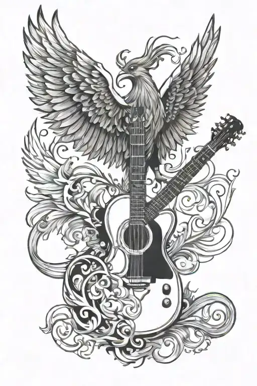 Guitar With Pheonix Wings