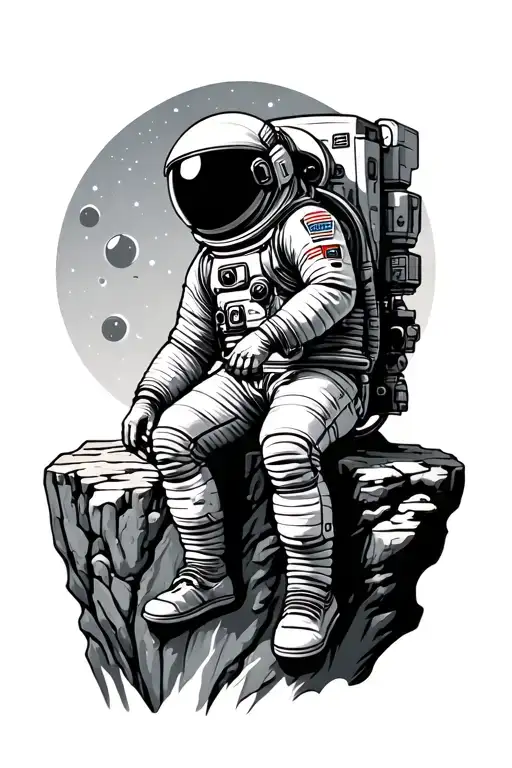 Astronaut Sitting On The Edge Of A Cliff