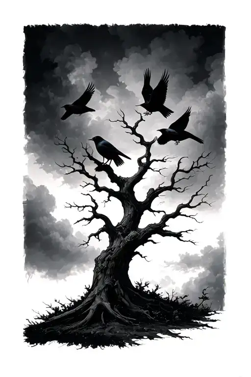 Poison Tree Faded Background Small Crows Flying Up Top