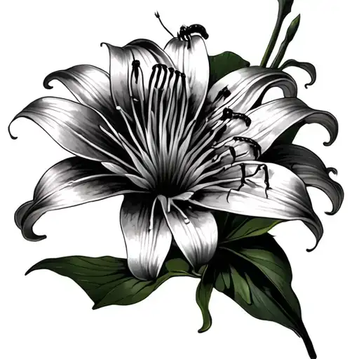 Spider Lily Flower With A Huge Centipede Crawling All Over