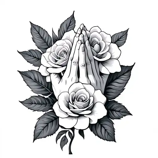 Praying Hands With Rose And Gardenia Flower Growing