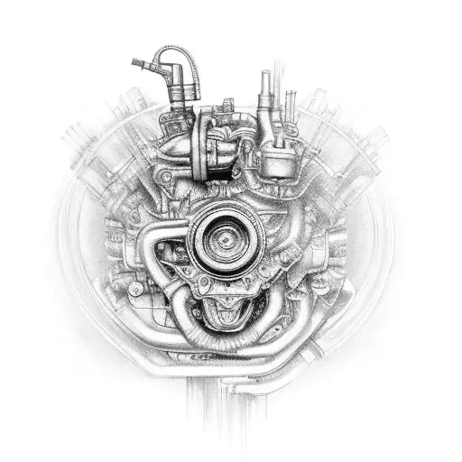 A Car Engine With Intricate Tattoo Designs Flowing Out Of It