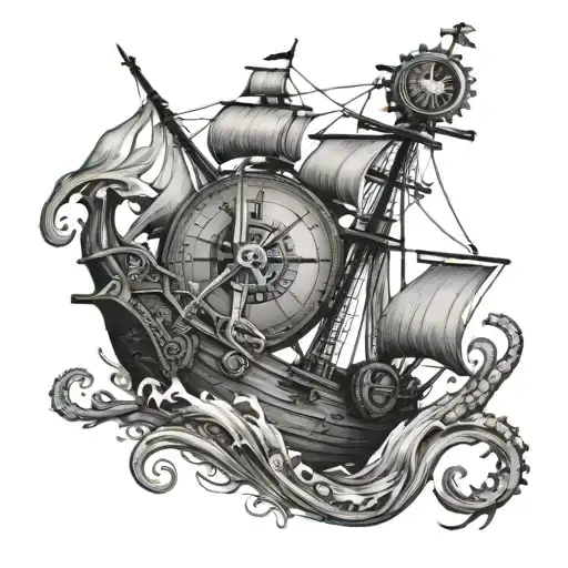 Kracken Wrecking Ship With A Giant Compass And The Word Lost Somewhere