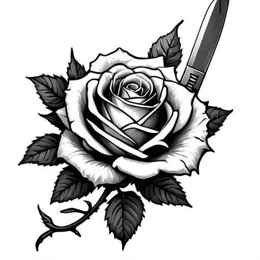 Rose With Knife And Most Leafes