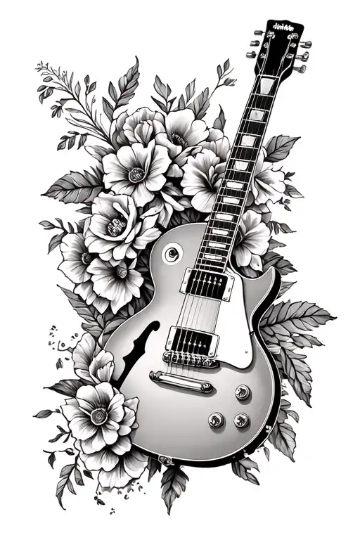 Guitar Les Paul And Flowers Intertwined Within