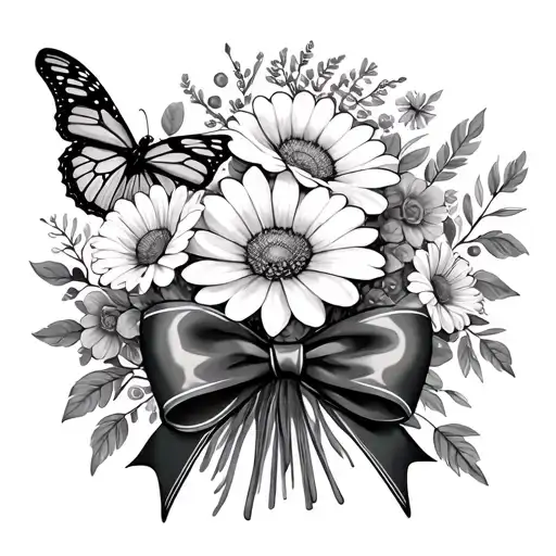 January And Feb Birth Flower Bouquet With Bow And Butterfly