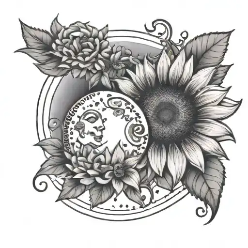 Sunflower And Moon With Different Flowers Surrounding The Name Manny And A Cute Monkey