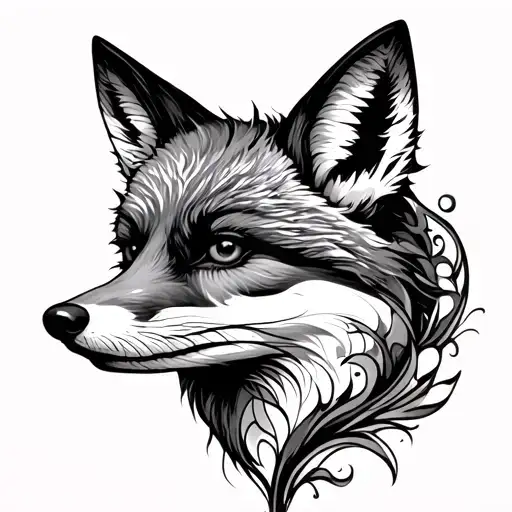 Black White Tattoo On The Back And Neck Of The Fox Dreams