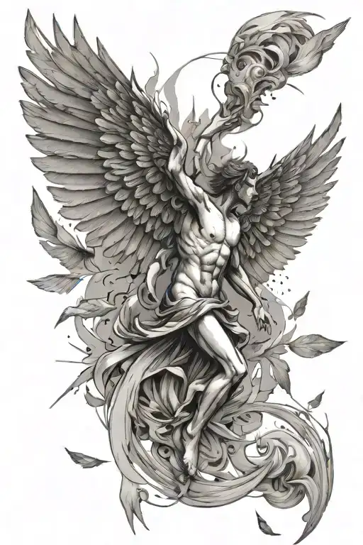 Abstract Fall Of Icarus Wings Falling From Sun No Human