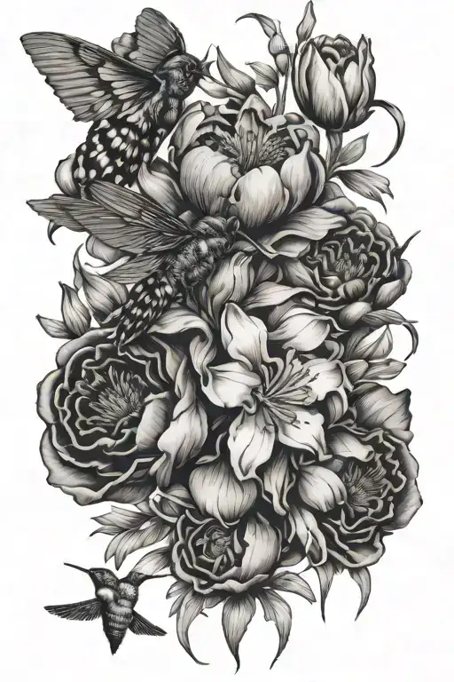 Honey Suckle Gladiolus Peony Snowdrop Poppy Flowers Bee Hummingbird Lady Bug