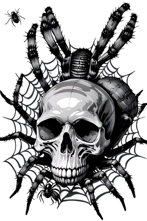 Skull Spider In Web With Bugs