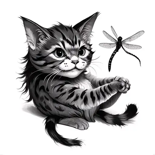 Cheshire Cat Playing With A Dragonfly Flying