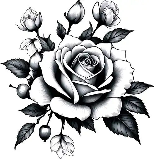 Rose And Cherry Blossom Branch