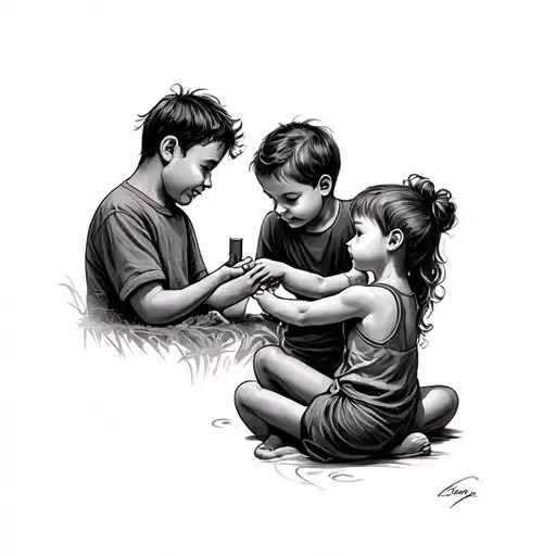 Father 3 Kids Playing