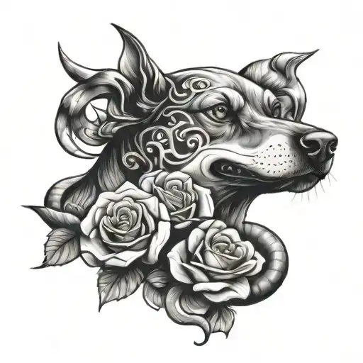 Dog With A Gun And Roses With A Snake