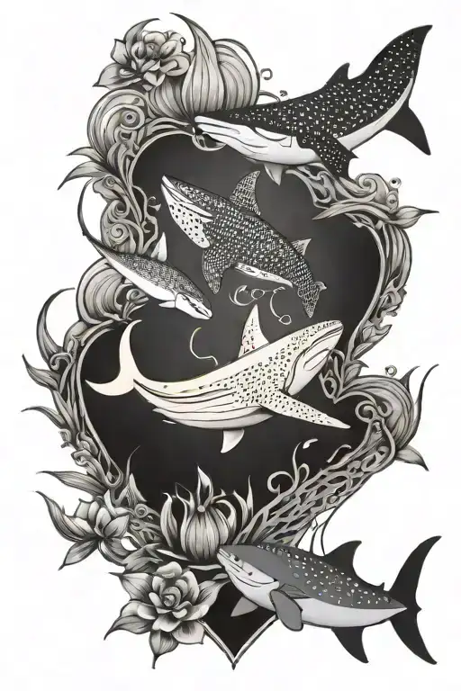 Uniloom Design With Lotus Flower Heart And Whale Shark