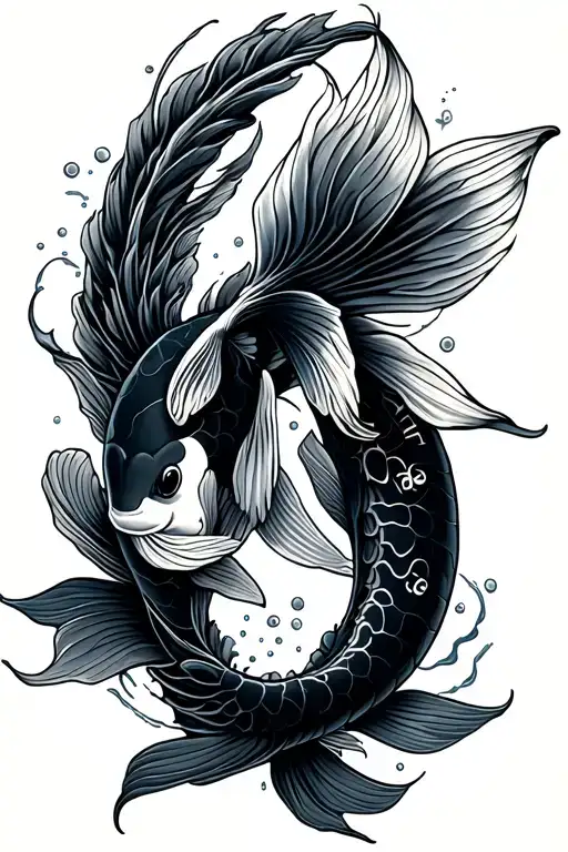 Koi Fish With Roman Numerals In The Middle