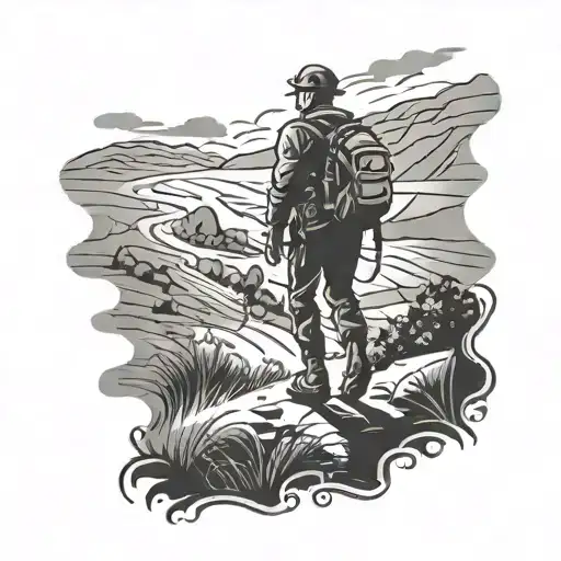 A Silhouette Of A Soldier Hiking Through The Irish Countryside