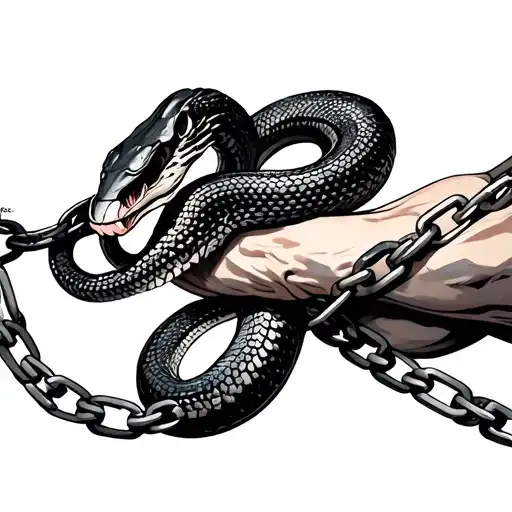 Snake Wrapped Around Arm With Chains