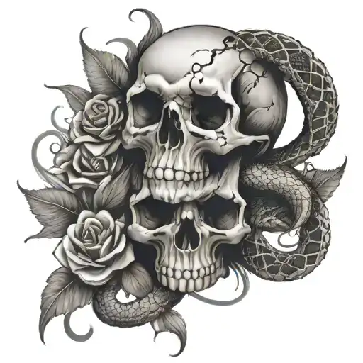 Two Snake With Butterfky Skull In The Middle