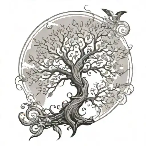 Back Tree Of Life In Heavenly Background Angels