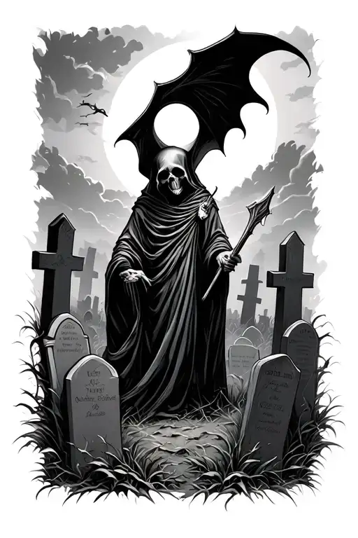 Grim Reaper Over A Grave Yard