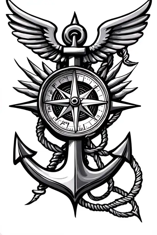 Compass With Anchor And Spartan Warrior
