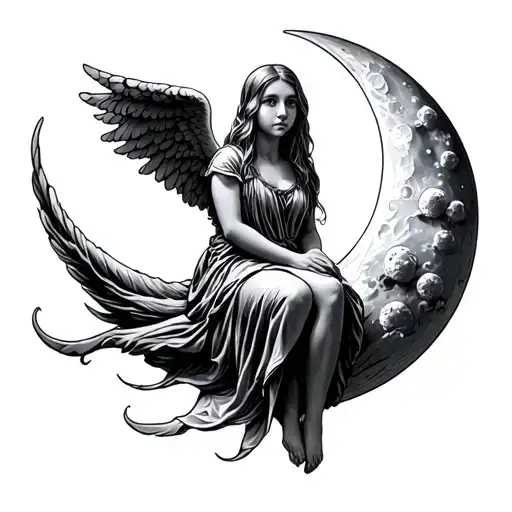 Angel Girl Sitting On A Moon