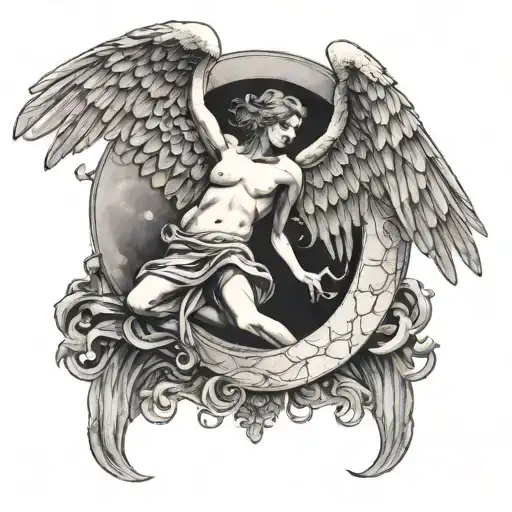 The Moon And The Angel With Hellish Wings