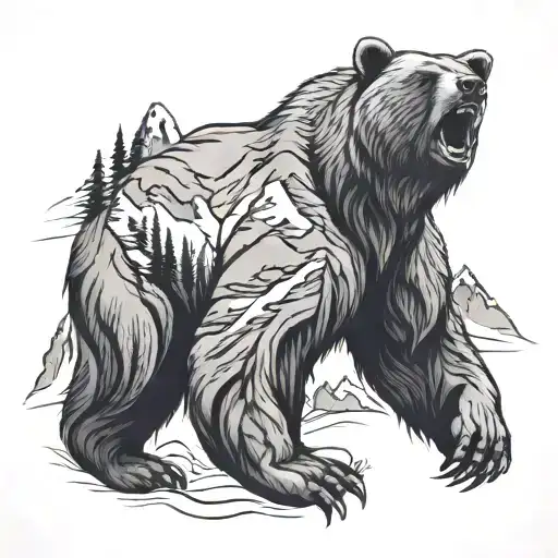 Mountains And Angry Bear