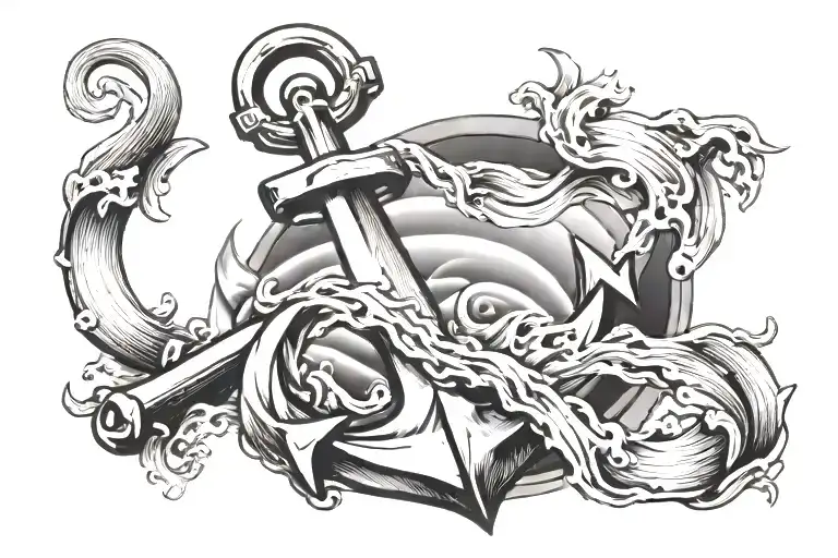 Big Anchor With Ocean Waves In The Background