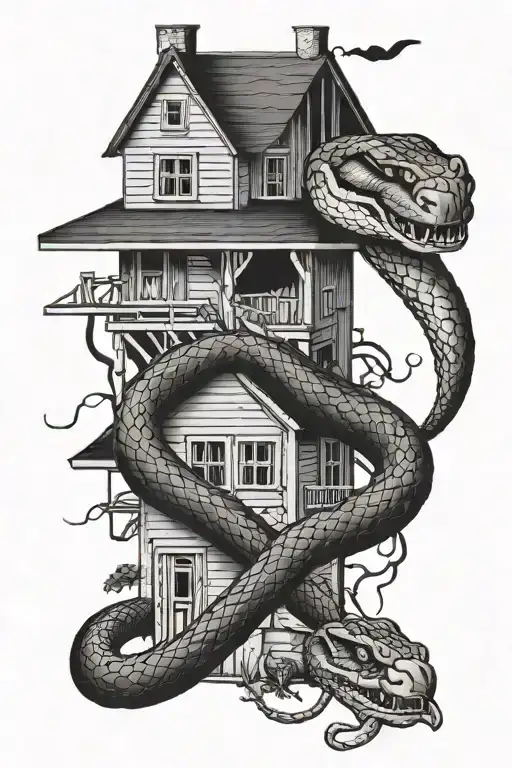 Snake Surrounding House With Gun And Knife Crossed